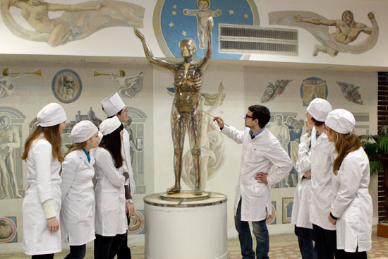 Студенты лечебного факультета изучают строение тела человека